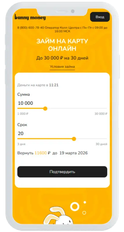 Калькулятор займов в Bunny Money