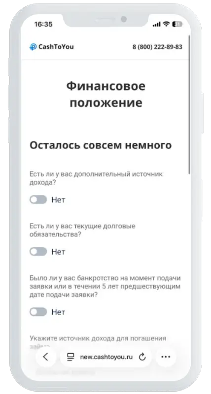 Финансовое положение в CashToYou