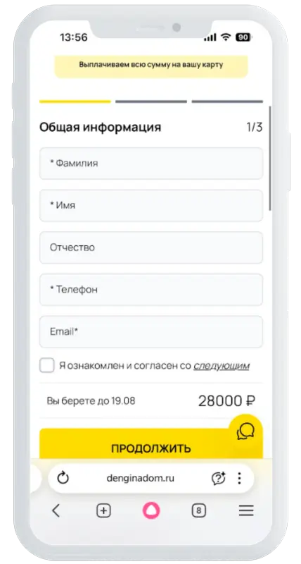 Заполнение данных в Деньги на дом