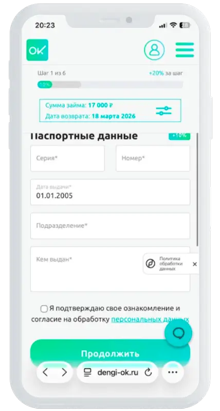 Паспортные данные в Деньги ОК