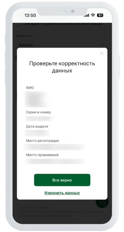 Проверка данных в КотоЗайм