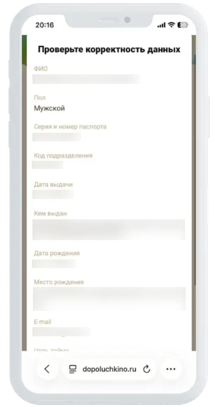 Обработка заявки в Дополучкино