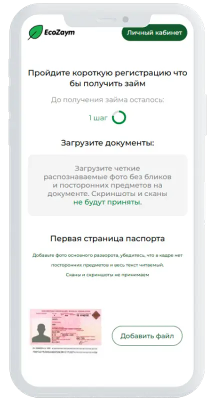 Фото паспорта в EcoZaym