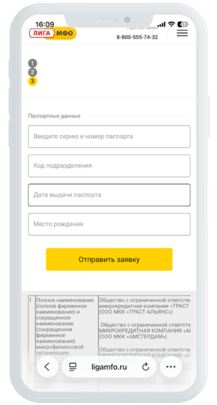 Паспортные данные в Лига МФО