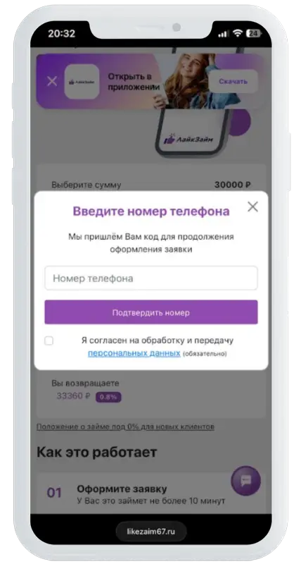 Анкета для займа в ЛайкЗайм