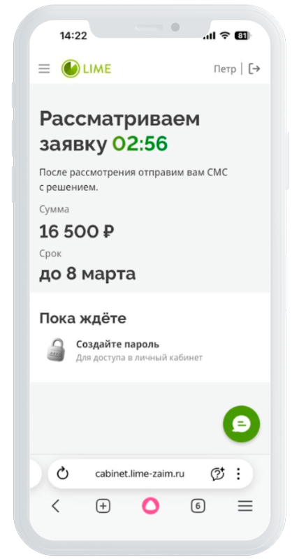 Рассмотрение заявки в Лайм-Займ