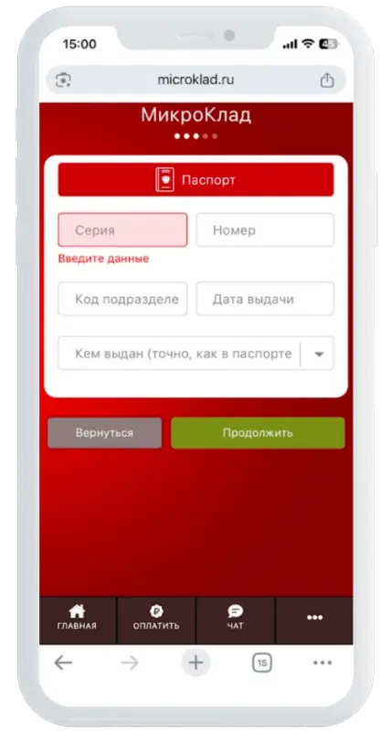 Паспортные данные в МикроКлад