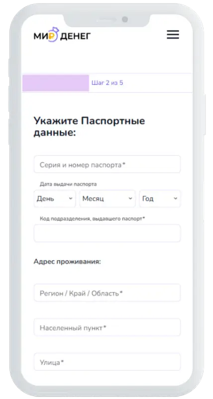 Паспортные данные в Мир денег