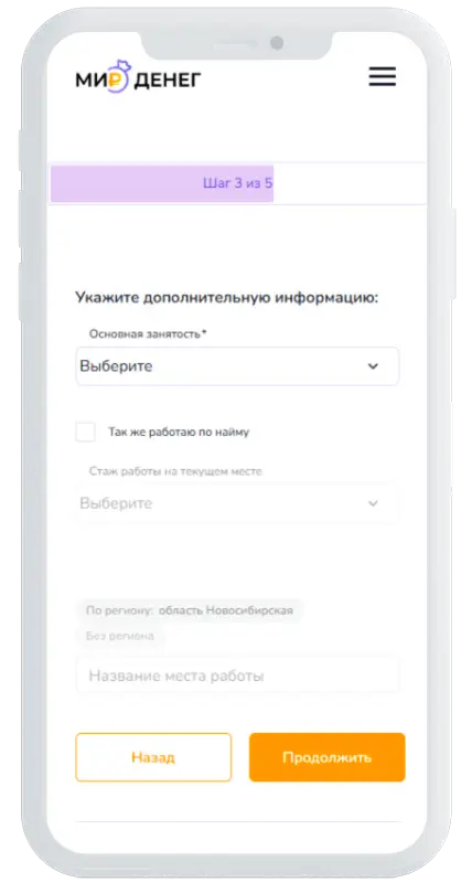 Дополнительные данные в Мир денег