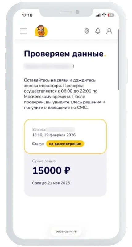 Ожидание проверки в Папа Займ