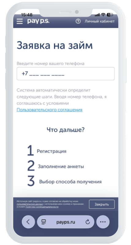 Анкета для займа в Pay PS