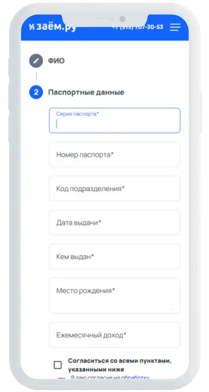 Паспортные данные в Заем.ру