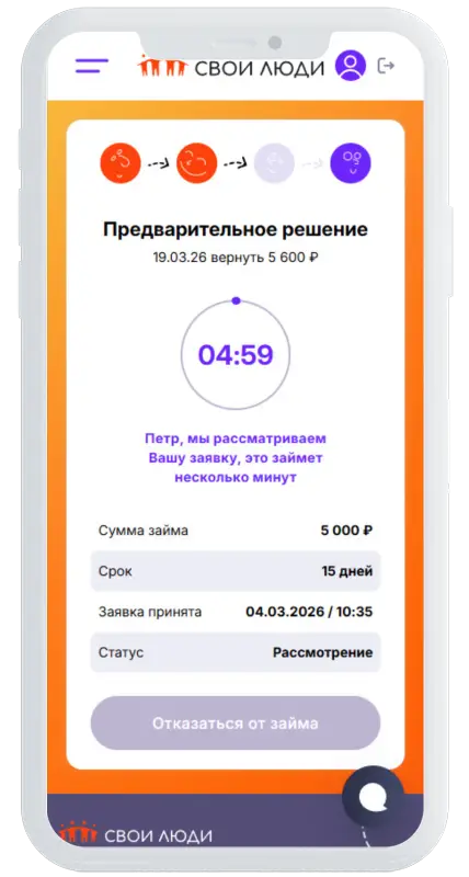 Обработка заявки в Свои Люди