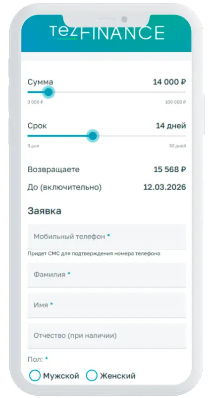 Личные данные в TezFinance